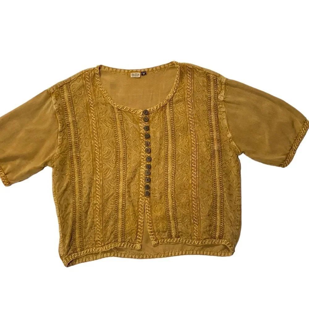 Vintage Handkerchief Netted Button Down Embroidered Boho Blouse - Picture 5 of 9